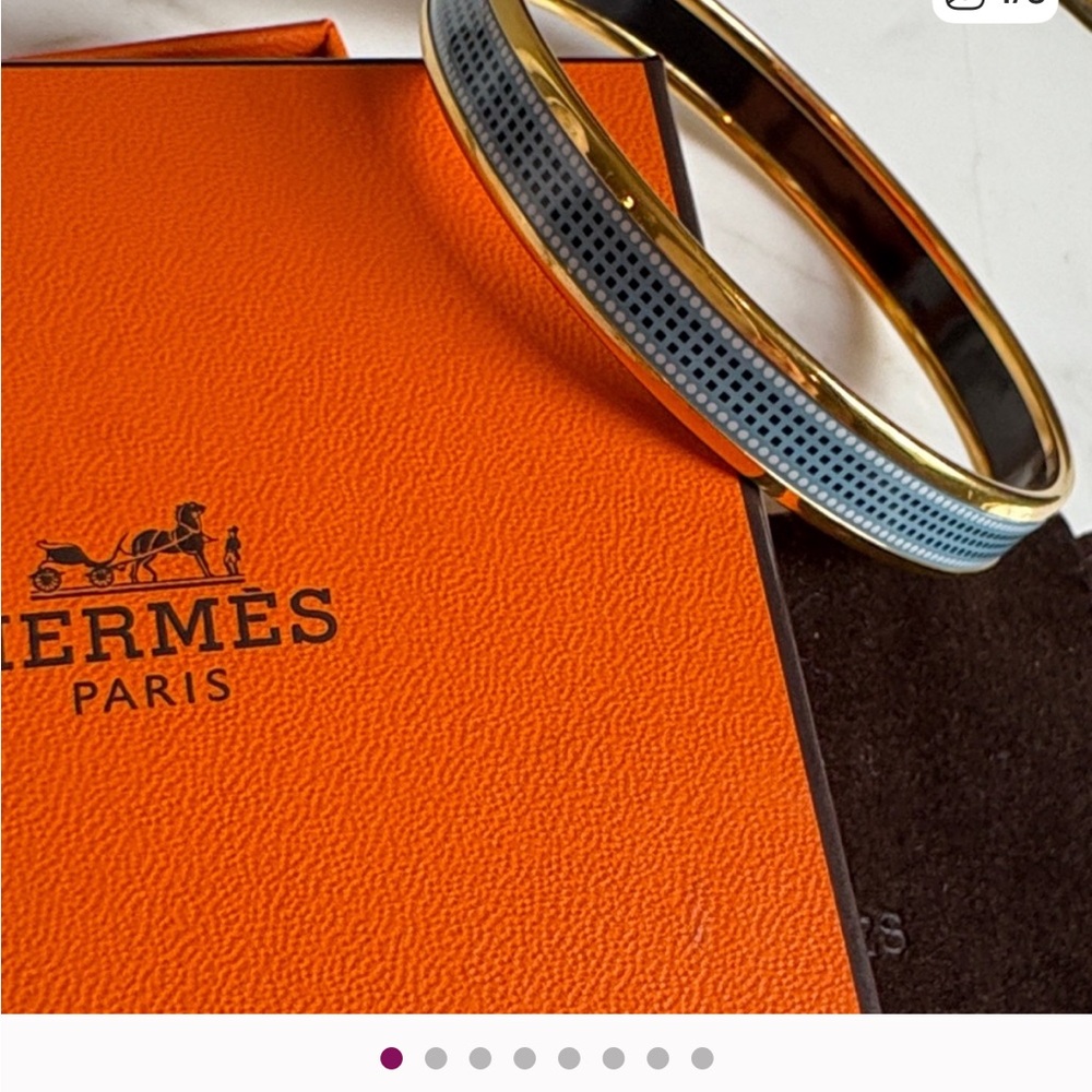 Hermes Gold and Blue Patterned Bangle - Picture 7 of 7